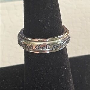 S925 Engraved Silver Inspirational Spinner Ring "This too shall pass" sz 6